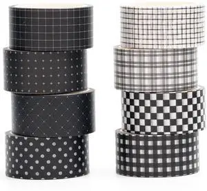 Black Grid Washi Tape Set 8 Rolls Plaid Decorative Masking Tapes for Arts, DIY Crafts, Journals, Planners, Scrapbook, Wrapping Black Grid Washi Tape Set 8 Rolls Plaid Decorative Masking Tapes for Arts, DIY Crafts, Journals, Planners, Scrapbook, Wrapping
