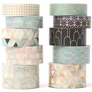 Creative Washi Tape Set 10 Rolls Gold Foil Print Decorative Masking Tapes for Arts, DIY Crafts, Journals, Planners, Scrapbook, Wrapping (Geometric Order) Creative Washi Tape Set 10 Rolls Gold Foil Print Decorative Masking Tapes for Arts, DIY Crafts, Journals, Planners, Scrapbook, Wrapping (Geometric Order)