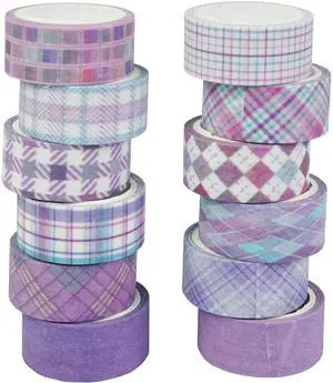 YUBX Basic Grid Washi Tape Set 12 Rolls Purple Plaid Masking Decorative Tapes YUBX Basic Grid Washi Tape Set 12 Rolls Purple Plaid Masking Decorative Tapes