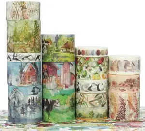 YUBX Mountain Village Washi Tape Set 17 Gold Foil Masking Decorative Tapes YUBX Mountain Village Washi Tape Set 17 Gold Foil Masking Decorative Tapes