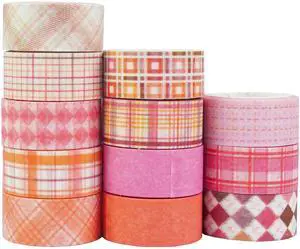 YUBX Basic Grid Washi Tape Set 12 Rolls Pink Plaid Masking Decorative Tapes YUBX Basic Grid Washi Tape Set 12 Rolls Pink Plaid Masking Decorative Tapes