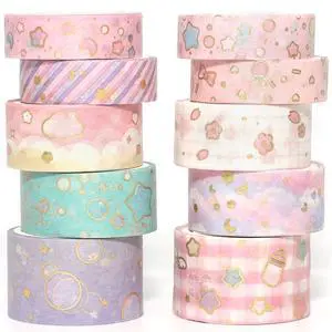 Pink Creative Washi Tape Set 10 Rolls Gold Foil Print Decorative Masking Tapes for Arts, DIY Crafts, Journals, Planners, Scrapbook, Wrapping Pink Creative Washi Tape Set 10 Rolls Gold Foil Print Decorative Masking Tapes for Arts, DIY Crafts, Journals, Planners, Scrapbook, Wrapping