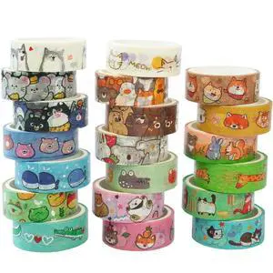 20 Rolls Cute Animals Washi Tape Set Gold Silver Foil Masking Cartoon Pets Decorative Tapes 20 Rolls Cute Animals Washi Tape Set Gold Silver Foil Masking Cartoon Pets Decorative Tapes