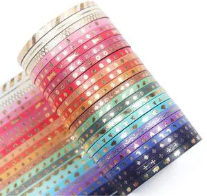 24 Rolls Skinny Washi Tape Set Gold Foil Print Decorative Tapes for Arts, DIY Crafts, Journals, Planners, Scrapbooking, Wrapping (Slim 3mm) 24 Rolls Skinny Washi Tape Set Gold Foil Print Decorative Tapes for Arts, DIY Crafts, Journals, Planners, Scrapbooking, Wrapping (Slim 3mm)
