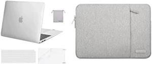 MOSISO Compatible with MacBook Air 13 inch Case 2020 2019 2018 Release A2337 M1 A2179 A1932,Plastic Case&Vertical Sleeve Bag with Pocket&Keyboard Skin&Screen Protector&Pouch, Frost & Gray