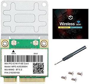 WiFi 6E Half Mini PCI-E WiFi Network Card 802.11AX AC MPE-AXE3000H 2.4GHz 5GHz 6GHz 5400Mbps Wireless Card BT5.2 MU-MIMO Mini PCIe Wi-Fi 6E Adapter OFDMA vPro for Windows 10/11 PC Laptops