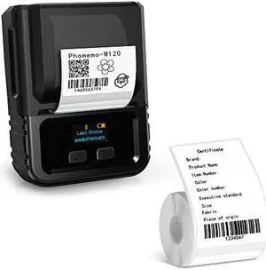 Phomemo M120 Label Maker, Thermal Bluetooth Label Maker Barcode Label Printer, Portabel Sticker Label Maker Machine for Address, Mailing, Clothing, Barcode with 1 Roll 1.57''*2.36''(40*60mm) Label Pa