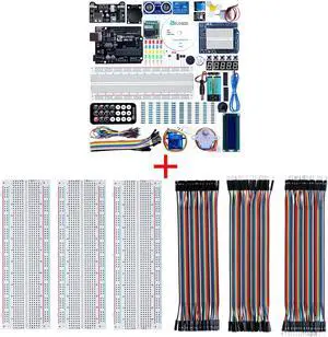 ELEGOO UNO Project Super Starter Kit and ELEGOO 3pcs Breadboard 830 Point Solderless Prototype PCB Board Kit and ELEGOO 120pcs Multicolored Dupont Wire
