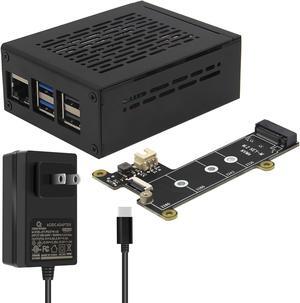 Geekworm X1001 PCIe M.2 Key-M NVMe SSD PIP PCIe Peripheral Board+Metal Case+Power Supply for Raspberry Pi 5