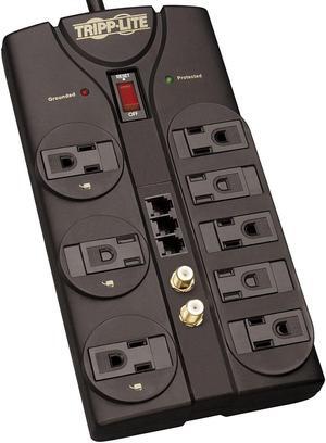 Tripp Lite 8 Outlet Surge Protector Power Strip, 8ft Cord, Right-Angle Plug, Tel/Fax/Modem/Coax Protection, RJ11, (TLP808TELTV)