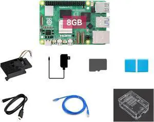 Waveshare Starter Kit, Compatible with Raspberry Pi 5, Bundle with Raspberry Pi 5 8GB, 64GB TF Card, Cooler, Case, Cable and so on (8 Items)