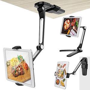 AboveTEK iPad Wall Mount, 3 in 1 Highflex 360deg Under Cabinet iPad Mount for Kitchen, Tablet Celling Under Counter Holder, Kitchen iPad Stands Fits 4.7" to 13.5" iPad, Mini, Air, Surface Pro - Black