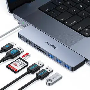 RayCue USB C to HDMI Adapter for MacBook Pro/Air M1/M2/M3 2023-2021, Multiport Dongle with 4K HDMI, Thunderbolt 3, 3 USB A 3.0 Data Ports, SD/TF Card Reader