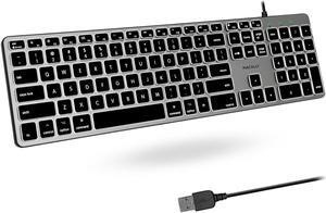 Macally Backlit Mac Keyboard Wired - Quiet, Sleek, and Functional - 3 Brightness Levels, 107 Keys - 5ft USB Wired Apple Keyboard - Backlit Wired Keyboard for Mac, iMac, MacBook Pro/Air - Space Gray