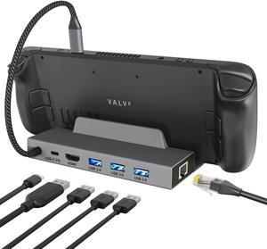 HENRETY Valve Steam Deck 6-in-1 USB C Hub Docking Station with HDMI 2.0 4K@60Hz, Gigabit Ethernet, 3 USB-A 3.0, and Fast Charging USB-C Port - Gray
