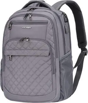 KROSER Travel Laptop Backpack 17 Inch Large Computer Backpack Water-Repellent Daypack with USB Charging Port & Headphone Interface RFID Pockets for Work/Business/College/Men/Women Dark grey(Quilted)