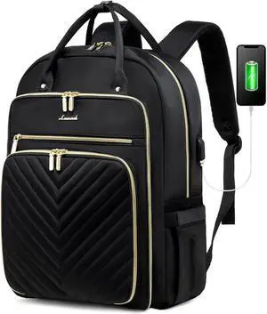 LOVEVOOK Laptop Backpack Women Teacher Backpack,17.3 Inch Laptop Bag with USB Port,Waterproof Daypack for Work Travel,Black