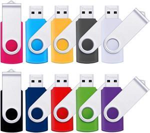 32GB USB 2.0 Flash Drive Pnstaw Swivel Memory Stick Thumb Drive Pen Drives Jump Drive for Data Storage, File Sharing(10 Pack,Multi-Color) (32GB)