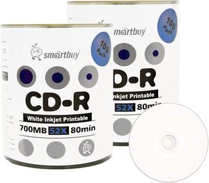 Smartbuy 700mb/80min 52x CD-R White Inkjet Hub Printable Blank Recordable Media Disc (200-Disc)