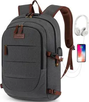 Canvas Laptop Backpack-Anti Theft Bag for Men Women,Rucksack Fits 15.6Inch Laptop, Work Travel with USB Charging Port and Lock