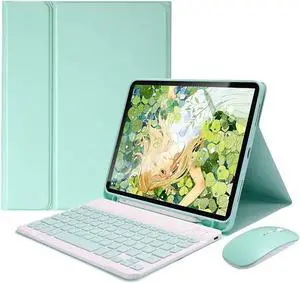 AnMengXinLing Keyboard Case for iPad mini 5 with Mouse, Detachable Wireless Bluetooth Keyboard Pencil Holder Slim Leather Smart Cover for iPad mini 5th Gen 2019, Green