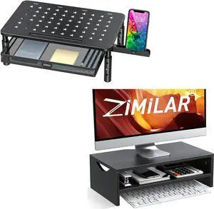 Zimilar Height Adjustable Monitor Stand Riser with Metal Mesh Drawer Monitor Stand Riser, Wood Monitor Riser for Monitors
