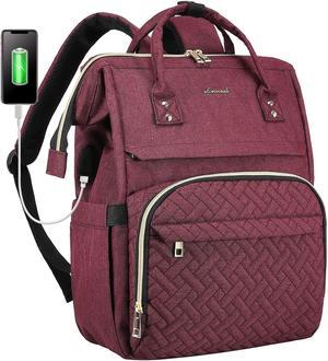 LOVEVOOK Laptop Backpack for Women Fashion Business Computer Backpacks Travel Bags Purse Doctor Nurse Work Backpack with USB Port Fits 15.6-Inch Laptop, Wine Red