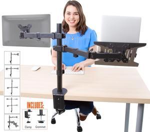 Stand Steady Monitor Mount + Laptop Stand | Height Adjustable Monitor and Keyboard Stand with Full Articulation and Desk Clamp Or Grommet | VESA Mount 13-32 inches (Arm + Laptop Clamp)