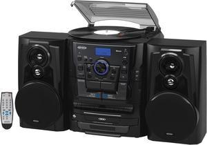 Jensen(r) Bluetooth(r) 3 Speed Stereo Turntable 3 CD Changer Music System with Dual Cassette Deck, Pitch Control and Remote Control
