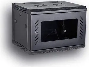 Kenuco Wall Mount Rack Server Cabinet Data Network Enclosure 19-Inch Server Network Rack with Locking Glass Door 16-Inches Deep (BLACK 06U)