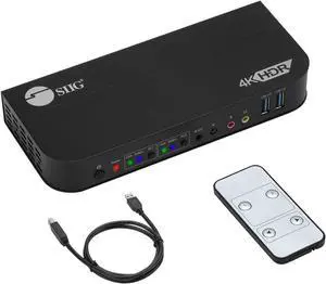 SIIG 2-Port 4K KVM Switch DisplayPort with Remote Control, DP or HDMI Output, 2X USB 3.2 Type-A Ports, Support DisplayPort 1.4/1.2, EDID Bypass, Compatible with Windows and Mac (CE-KV0C11-S1)