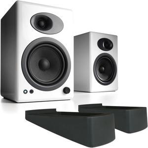 Audioengine A5+ Plus Powered Speakers and DS2 Desktop Speaker Stands Bundle (White)