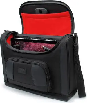 USA Gear Small Messenger Bag Compatible with Microsoft Surface Pro 11th Gen/10/9/8/7, Surface Laptop 13-inch (2025) - Shoulder Bag Travel Tablet Case Fits Accessories, Charger, Keyboard, Mouse (Red)