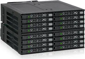 ICY DOCK Full Metal 16 x 2.5 SAS/SATA HDD/SSD Mobile Rack Enclosure for 2 x 5.25 Bay (4 x MiniSAS HD) | ToughArmor MB516SP-B