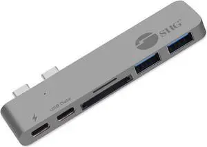SIIG Thunderbolt 3 USB Type C Hub Adapter for 13" or 15" MacBook Pro - 5k Video Resolution, 40Gbps Data Speed - USB C Data Port, 2 USB 3.1, SD/Micro SD Card Reader Slot - Space Gray