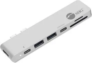 SIIG Thunderbolt 3, Aluminum USB Type C Hub with 4K @30Hz HDMI, SD/Micro SD Card Reader, 2 USB 3.1 Gen 1 Ports, PD Port for 2016/2017 MacBook 13" & 15" - Silver