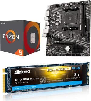 Micro Center AMD Ryzen 5 5500 Unlocked Desktop Processor Bundle with MSI A520M-A PRO Gaming Motherboard and INLAND 2TB Performance Plus 2280 NVMe Internal SSD up to 7000MB/s