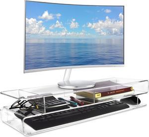 Ikee Design Premium 20 inch Wide Acrylic Large Monitor Stand Riser with 5 Compartments ,2 Tier Computer Stand with Storage, Acrylic Laptop Stand ,20 W x 7.4 D x 4.5 H in