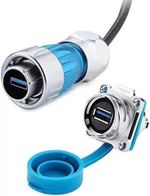 CNLINKO USB 3.0 Type A Industrial Circular Connector, Male Plug & Female Panel Mount Receptacles Socket, Plug with 20 inches Cable, Outdoor Waterproof IP67, Data + Power, Zinc Alloy Metal, Heavy Duty