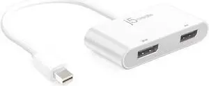 j5create Mini DisplayPort to Dual DisplayPort Adapter Mini-DisplayPort (20 Pin) Male | Dual Female DisplayPort (20 Pin) | Compatible with Windows Devices