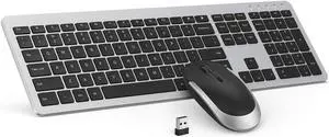 Wireless Keyboard and Mouse Combo - seenda Full Size Slim Thin Wireless Keyboard Mouse with On/Off Switch on Both Keyboard and Mouse - (Black and Silver)