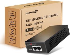 Edimax Pro Gigabit PoE+ 30W Injector Adapter, 2.5 Gbps, Adds Power to PoE Powered Device (PD) for up to 100 Meters (328ft), Powers IP Cameras, IP Phones, Digital Signage and More, GP-201IT