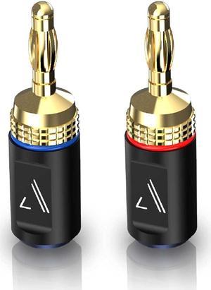 AUSTERE V Series Banana Adapters 2-Pair Pure Gold Shield to Prevent Copper Wire Oxidation, High-Performance Adapters with SecureLatch & Twist-by-Hand Design