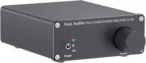Fosi Audio V1.0B 2 Channel Amplifier Stereo Audio Amp Mini Hi-Fi Class D Integrated TPA3116 Amp for Home Speakers 50W x 2 with 19V 4.74A Power Supply