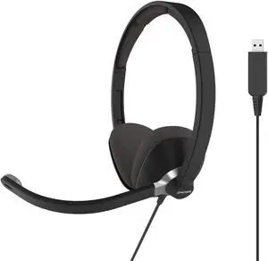 Koss CS300-USB Double-Sided On-Ear Communication Headset, Noise Cancelling Electret Microphone, Flexible Microphone Arm, Wired with USB Plug, Black
