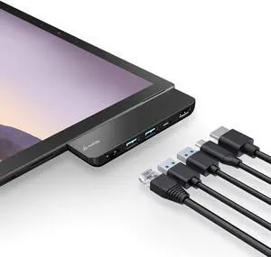 Juiced Systems ZipHUB PRO | Surface Pro 7 Multiport Adapter | USB-A 10 Gbps | Gigabit Ethernet | USB-C Data (10Gbps)