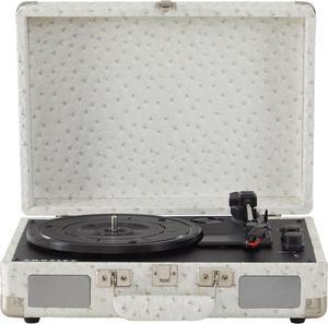Crosley CR8005F-WO Cruiser Plus Vintage 3-Speed Bluetooth in/Out Suitcase Vinyl Record Player Turntable, White Ostrich