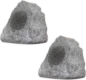 Theater Solutions 2R4G Outdoor Granite Rock 2 Speaker Set for Deck Pool Spa Patio Garden, 4.5-Inch, Granite Grey