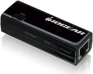 IOGEAR Universal Ethernet to Wi-Fi N Adapter - Speeds of up to 300Mbps on 2.4GHz - Push-button Wi-Fi Protected Setup (WPS) - Supports WEP, WPA, WPA2, TKIP and AES encryption - GWU637