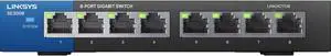 Linksys SE3008: 8-Port Gigabit Ethernet Unmanaged Switch, Computer Network, Auto-Sensing Ports Maximize Data Flow for up to 1,000 Mbps (Black, Blue)